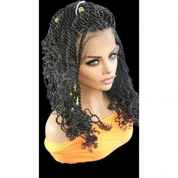 Handmade Braided braided wig Jet Black Kinky twists wig 360 Lace Closure. NWT - Picture 9 of 15